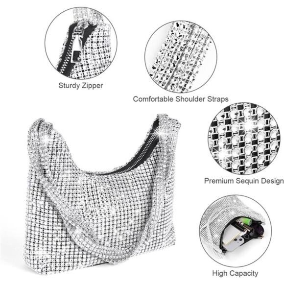 Clutch Purse, Evening Bag for Women Zipper Shoulder Bag for Wedding and Party - Picture 3 of 8